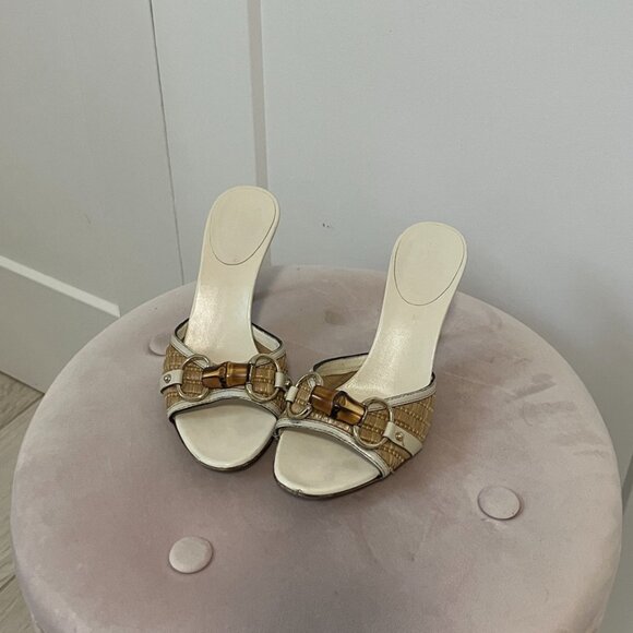 Gucci Rattan & Bamboo White Kitten Heels Size 5.5 - Picture 2 of 9